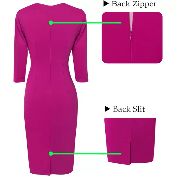 VFSHOW Womens Square Neck Work Business Cocktail Party Bodycon Sheath DressHot Pink