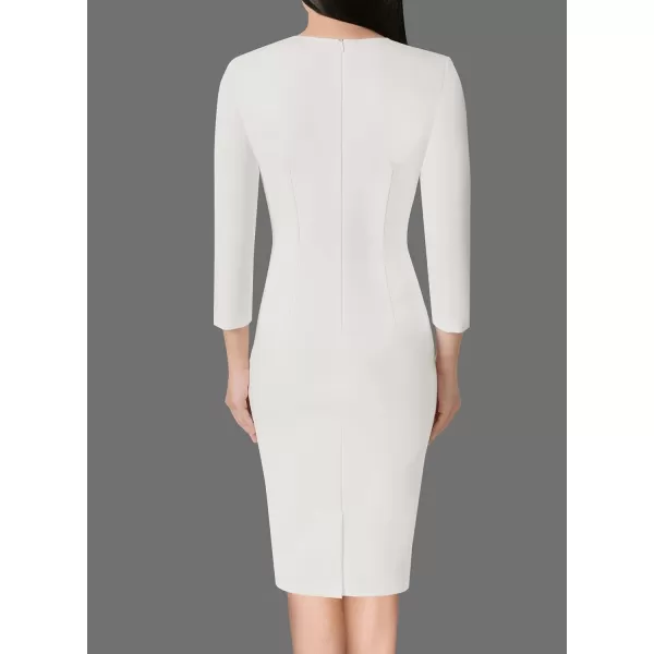 VFSHOW Womens Square Neck Work Business Cocktail Party Bodycon Sheath DressOff White 34 Sleeve