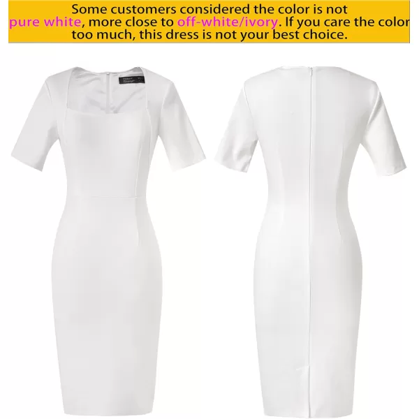 VFSHOW Womens Square Neck Work Business Cocktail Party Bodycon Sheath DressOffwhite