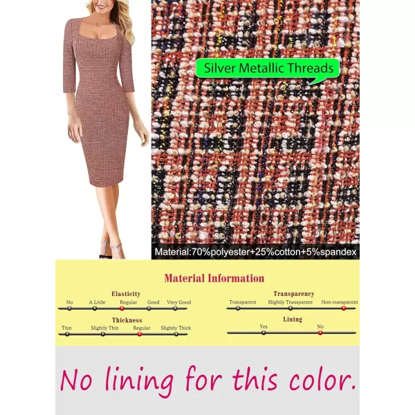 VFSHOW Womens Square Neck Work Business Cocktail Party Bodycon Sheath DressRed Tweed