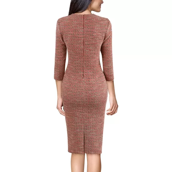 VFSHOW Womens Square Neck Work Business Cocktail Party Bodycon Sheath DressRed Tweed