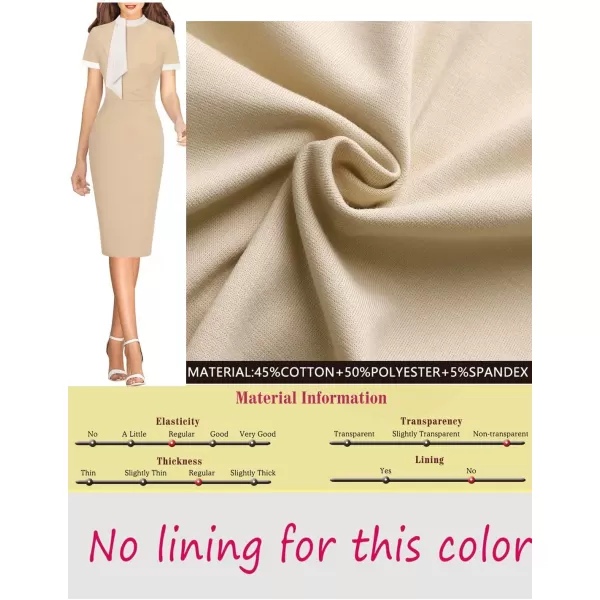 VFSHOW Womens Tie Neck Slim Work Office Business Cocktail Bodycon Pencil DressBeige With White Tie2