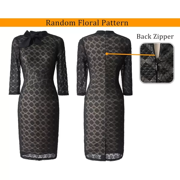 VFSHOW Womens Tie Neck Slim Work Office Business Cocktail Bodycon Pencil DressBlack Bubble Lace