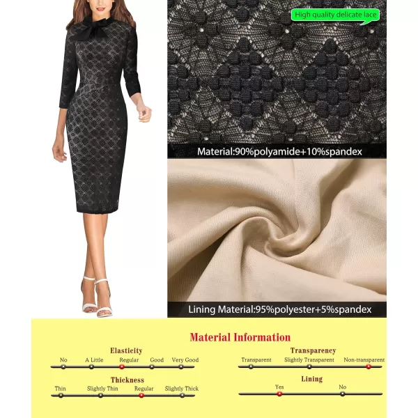 VFSHOW Womens Tie Neck Slim Work Office Business Cocktail Bodycon Pencil DressBlack Bubble Lace