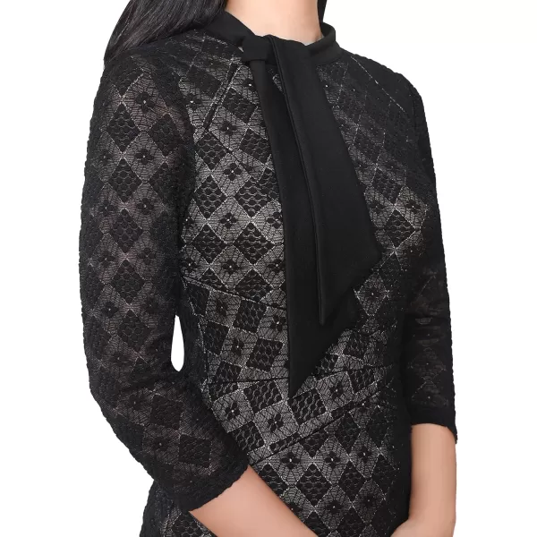 VFSHOW Womens Tie Neck Slim Work Office Business Cocktail Bodycon Pencil DressBlack Bubble Lace