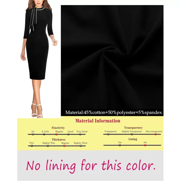 VFSHOW Womens Tie Neck Slim Work Office Business Cocktail Bodycon Pencil DressBlack With White Piping2