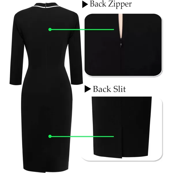 VFSHOW Womens Tie Neck Slim Work Office Business Cocktail Bodycon Pencil DressBlack With White Piping2