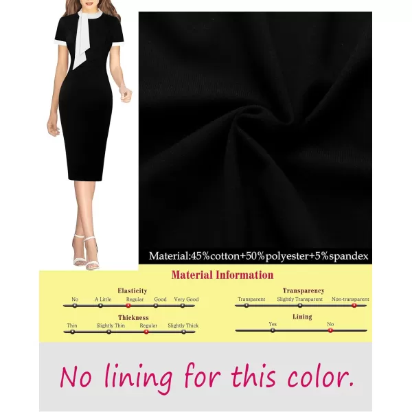 VFSHOW Womens Tie Neck Slim Work Office Business Cocktail Bodycon Pencil DressBlack With White Tie2