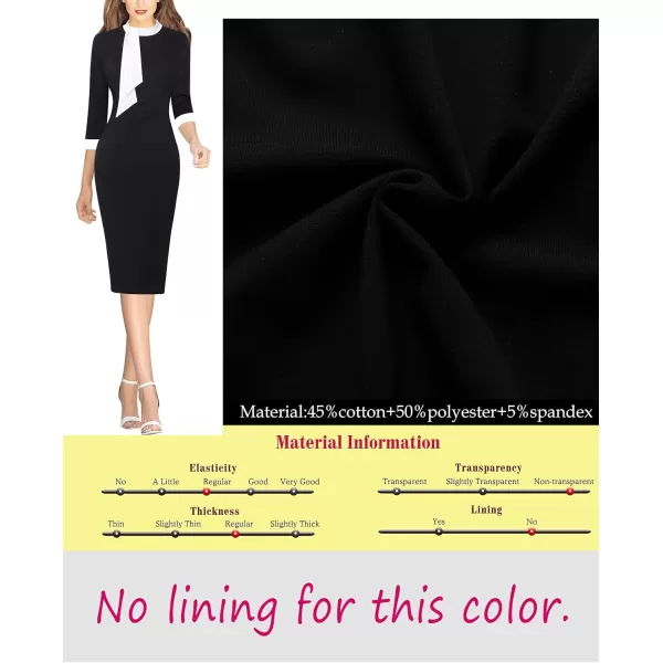 VFSHOW Womens Tie Neck Slim Work Office Business Cocktail Bodycon Pencil DressBlack With White Ties