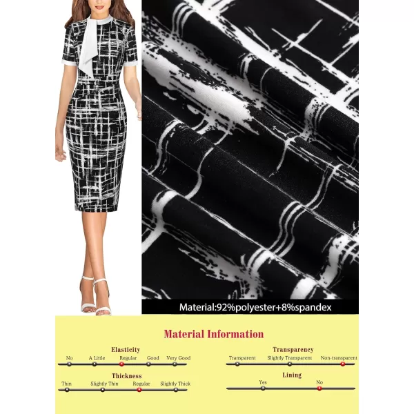 VFSHOW Womens Tie Neck Slim Work Office Business Cocktail Bodycon Pencil DressBlack and White Geometric Print