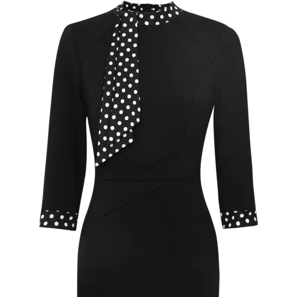 VFSHOW Womens Tie Neck Slim Work Office Business Cocktail Bodycon Pencil DressBlack and White Polka Dot5