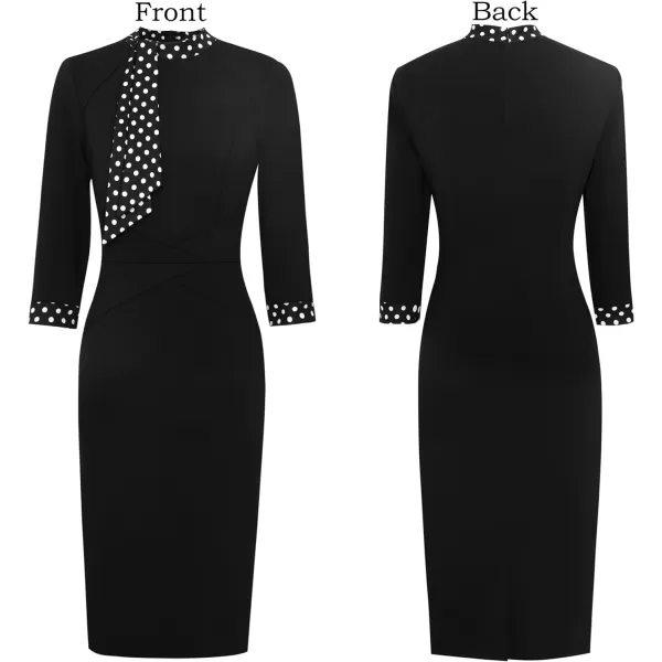 VFSHOW Womens Tie Neck Slim Work Office Business Cocktail Bodycon Pencil DressBlack and White Polka Dot5