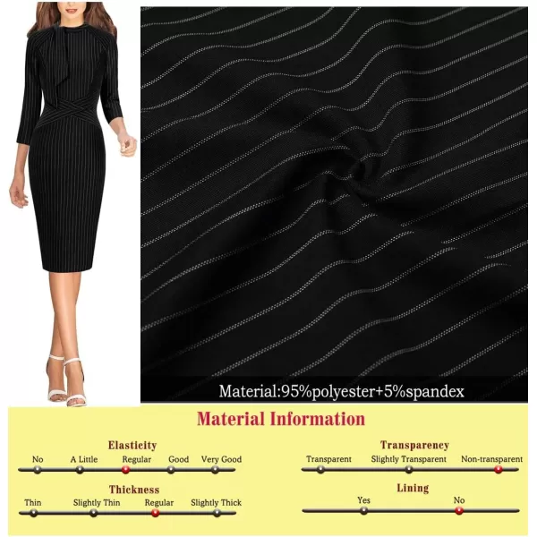 VFSHOW Womens Tie Neck Slim Work Office Business Cocktail Bodycon Pencil DressBlack and White Striped2