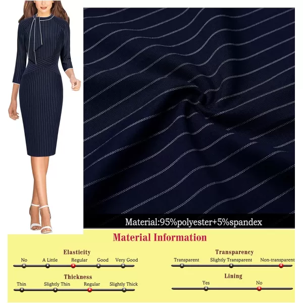 VFSHOW Womens Tie Neck Slim Work Office Business Cocktail Bodycon Pencil DressBlue Striped With White Piping