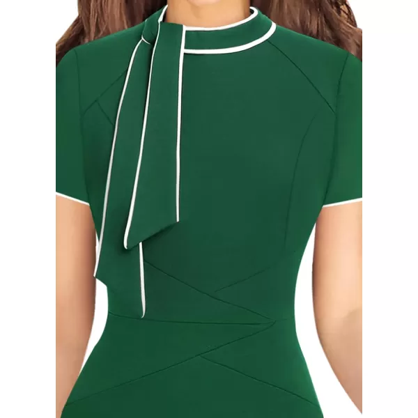 VFSHOW Womens Tie Neck Slim Work Office Business Cocktail Bodycon Pencil DressGreen With White Piping