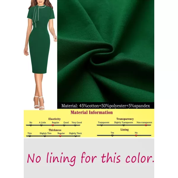 VFSHOW Womens Tie Neck Slim Work Office Business Cocktail Bodycon Pencil DressGreen With White Piping