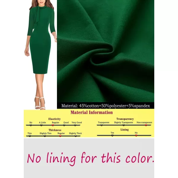 VFSHOW Womens Tie Neck Slim Work Office Business Cocktail Bodycon Pencil DressGreenwithblackpiping2