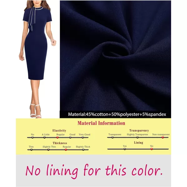 VFSHOW Womens Tie Neck Slim Work Office Business Cocktail Bodycon Pencil DressNavy Blue With White Piping