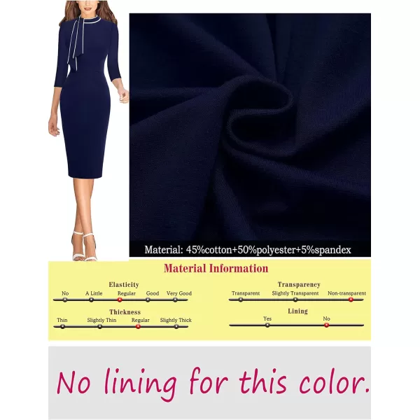 VFSHOW Womens Tie Neck Slim Work Office Business Cocktail Bodycon Pencil DressNavy Blue With White Piping2