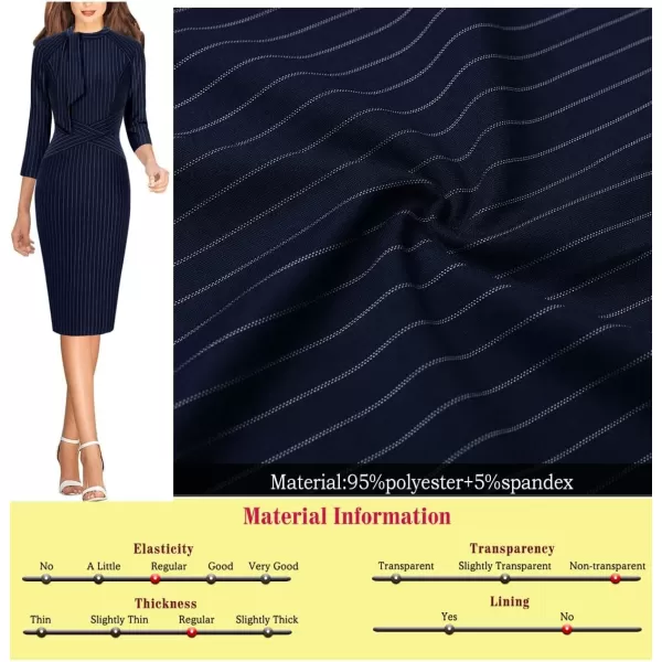 VFSHOW Womens Tie Neck Slim Work Office Business Cocktail Bodycon Pencil DressNavy Blue and White Striped2