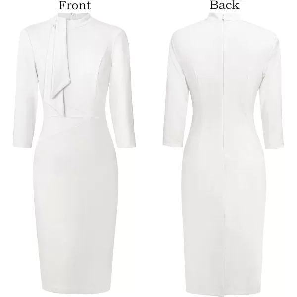 VFSHOW Womens Tie Neck Slim Work Office Business Cocktail Bodycon Pencil DressOff White34 Sleeve