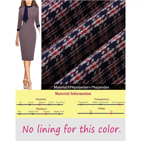 VFSHOW Womens Tie Neck Slim Work Office Business Cocktail Bodycon Pencil DressRed Houndstooth