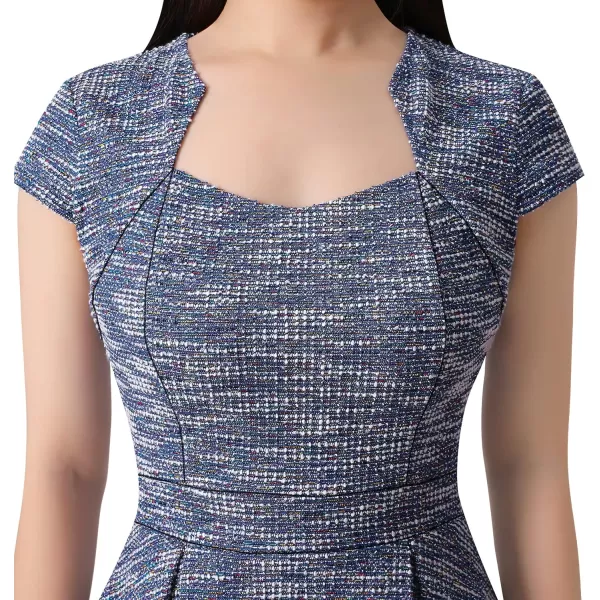 VFSHOW Womens Tweed Square Neck Peplum Work Business Office Slim Bodycon Pencil Sheath DressBlue Tweed Cap Sleeve