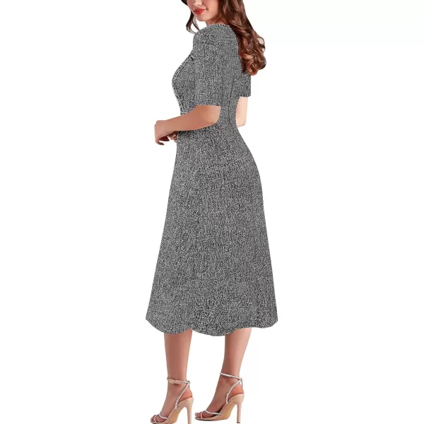 VFSHOW Womens Tweed Trim Patchwork Work Office Business ALine Midi Dress with Front PocketsBlack Tweed