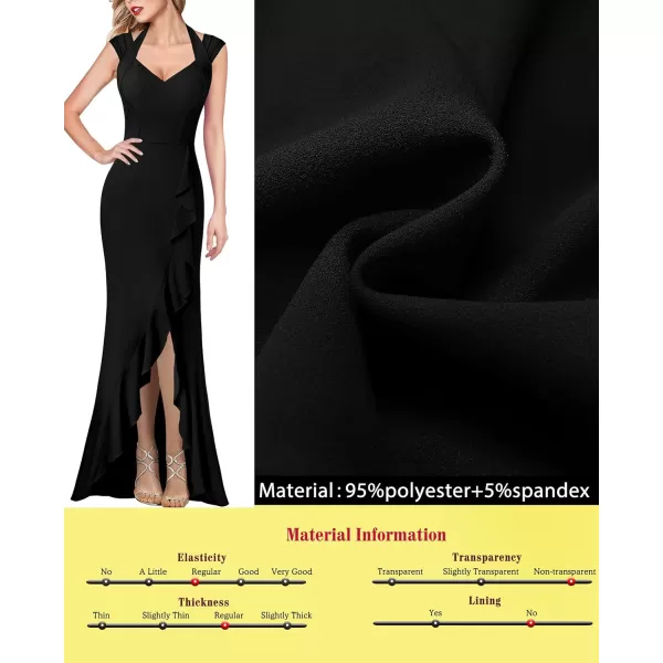 VFSHOW Womens V Halter Neck Celebrity Ruffle High Split Formal Evening Gown Wedding Prom Maxi DressBlack