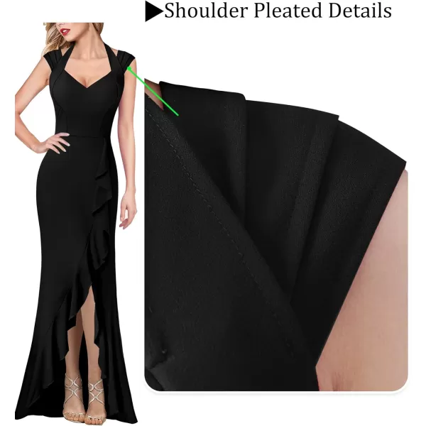 VFSHOW Womens V Halter Neck Celebrity Ruffle High Split Formal Evening Gown Wedding Prom Maxi DressBlack