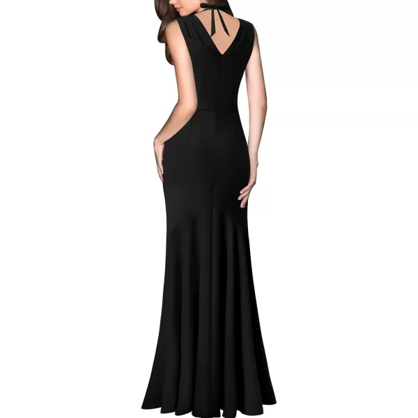 VFSHOW Womens V Halter Neck Celebrity Ruffle High Split Formal Evening Gown Wedding Prom Maxi DressBlack