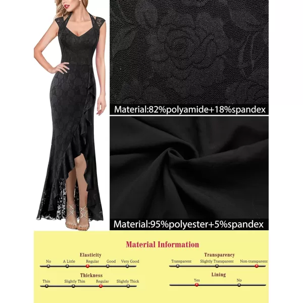 VFSHOW Womens V Halter Neck Celebrity Ruffle High Split Formal Evening Gown Wedding Prom Maxi DressBlack Floral Lace5