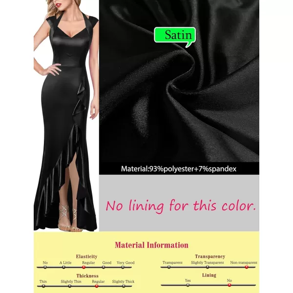 VFSHOW Womens V Halter Neck Celebrity Ruffle High Split Formal Evening Gown Wedding Prom Maxi DressBlack Satin