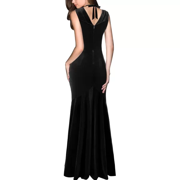 VFSHOW Womens V Halter Neck Celebrity Ruffle High Split Formal Evening Gown Wedding Prom Maxi DressBlack Velvet