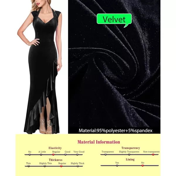 VFSHOW Womens V Halter Neck Celebrity Ruffle High Split Formal Evening Gown Wedding Prom Maxi DressBlack Velvet