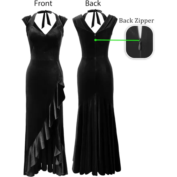 VFSHOW Womens V Halter Neck Celebrity Ruffle High Split Formal Evening Gown Wedding Prom Maxi DressBlack Velvet