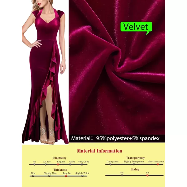 VFSHOW Womens V Halter Neck Celebrity Ruffle High Split Formal Evening Gown Wedding Prom Maxi DressFuchsia Velvet