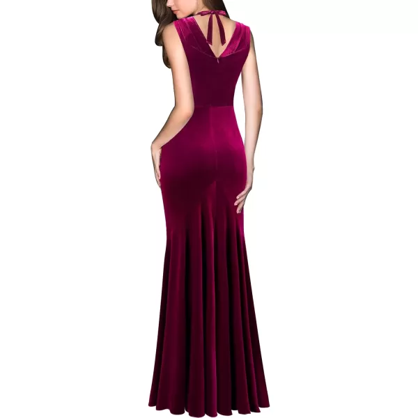 VFSHOW Womens V Halter Neck Celebrity Ruffle High Split Formal Evening Gown Wedding Prom Maxi DressFuchsia Velvet