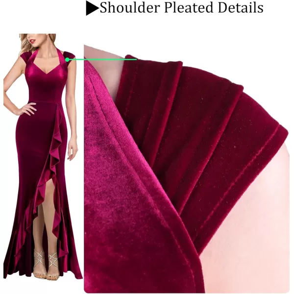 VFSHOW Womens V Halter Neck Celebrity Ruffle High Split Formal Evening Gown Wedding Prom Maxi DressFuchsia Velvet