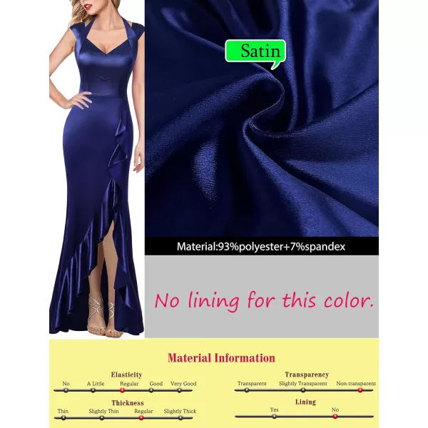 VFSHOW Womens V Halter Neck Celebrity Ruffle High Split Formal Evening Gown Wedding Prom Maxi DressNavy Blue Satin