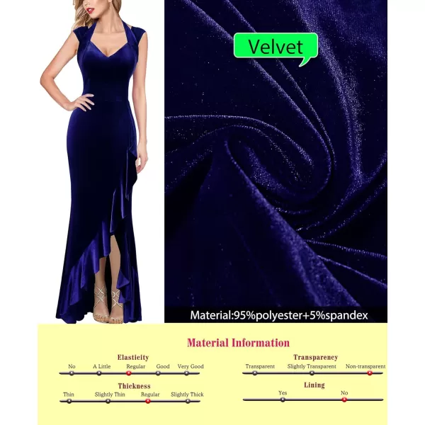 VFSHOW Womens V Halter Neck Celebrity Ruffle High Split Formal Evening Gown Wedding Prom Maxi DressNavy Blue Velvet