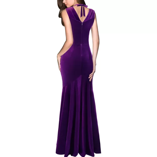 VFSHOW Womens V Halter Neck Celebrity Ruffle High Split Formal Evening Gown Wedding Prom Maxi DressPurple Velvet