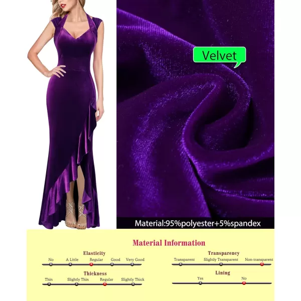 VFSHOW Womens V Halter Neck Celebrity Ruffle High Split Formal Evening Gown Wedding Prom Maxi DressPurple Velvet