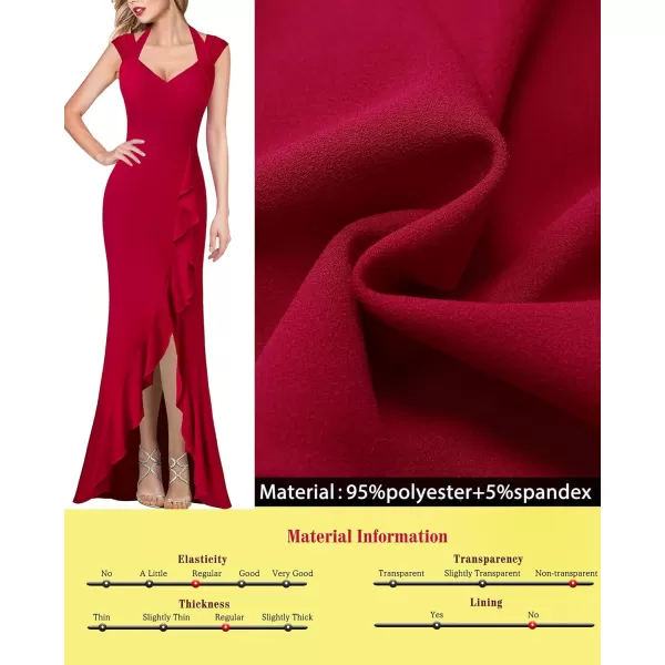 VFSHOW Womens V Halter Neck Celebrity Ruffle High Split Formal Evening Gown Wedding Prom Maxi DressRed