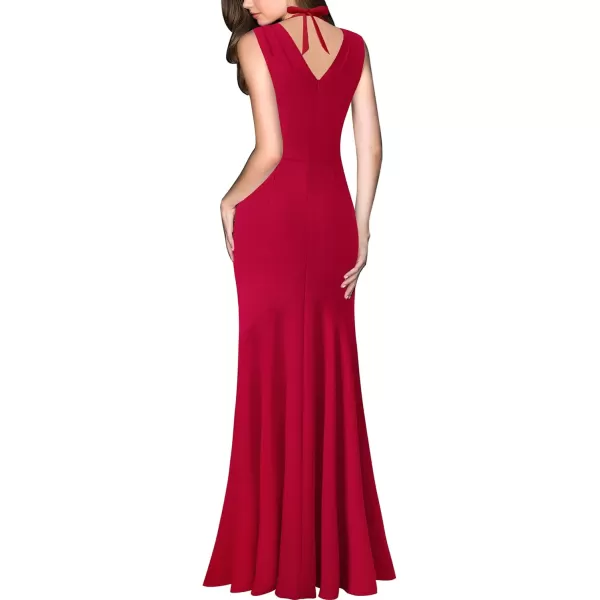 VFSHOW Womens V Halter Neck Celebrity Ruffle High Split Formal Evening Gown Wedding Prom Maxi DressRed