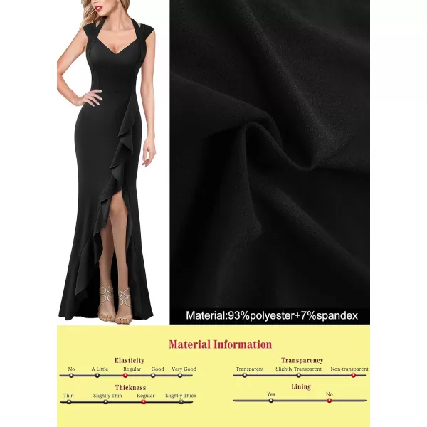 VFSHOW Womens V Halter Neck Celebrity Ruffle High Split Formal Evening Gown Wedding Prom Maxi DressSolid Black