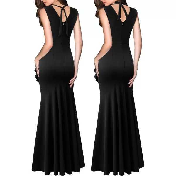 VFSHOW Womens V Halter Neck Celebrity Ruffle High Split Formal Evening Gown Wedding Prom Maxi DressSolid Black