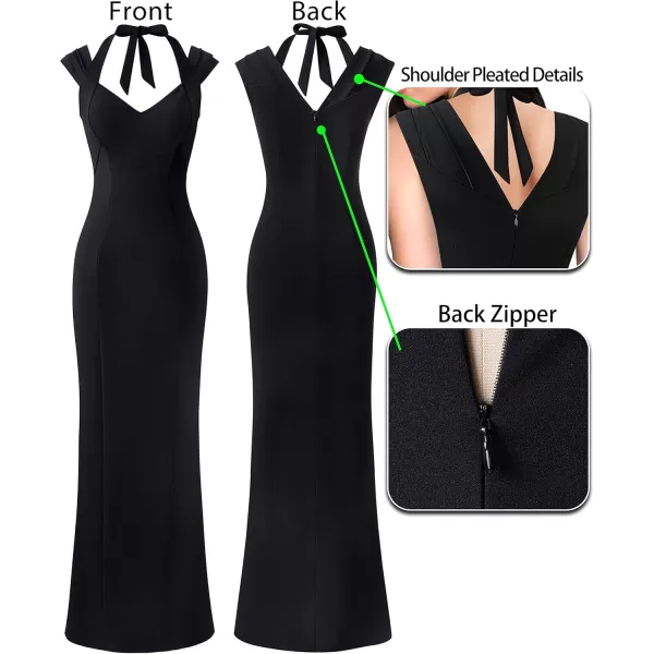 VFSHOW Womens V Halter Neck Zipper High Split Formal Evening Gown Wedding Prom Party Maxi DressBlack