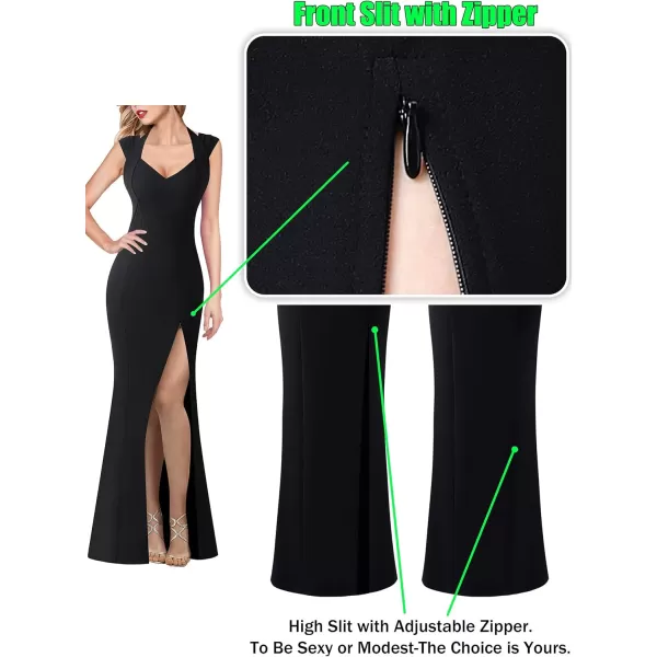 VFSHOW Womens V Halter Neck Zipper High Split Formal Evening Gown Wedding Prom Party Maxi DressBlack