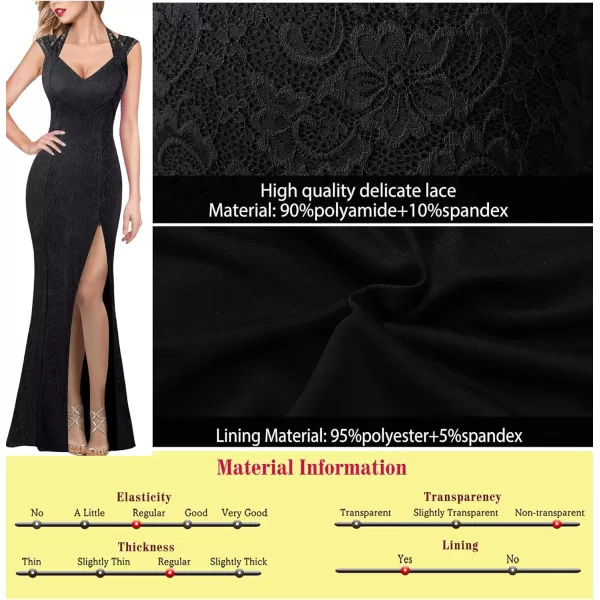 VFSHOW Womens V Halter Neck Zipper High Split Formal Evening Gown Wedding Prom Party Maxi DressBlack Floral Lace